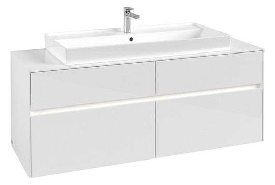 V&B Waschtischunterschrank Collaro 140x54,8x50cm, Waschtisch mittig, LED-Beleuchtung 10,4 W, glossy white