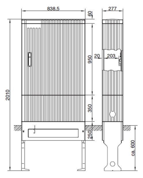 Zähleranschlusssäule 2Z eHZ 3Feld IP44 SS_5p 2010x839x277mm