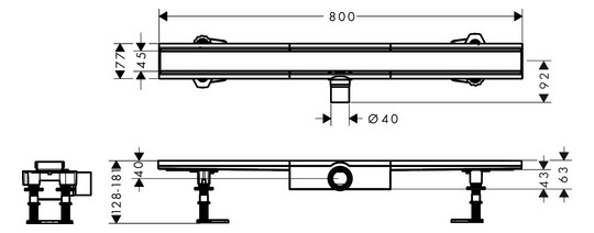 hansgrohe Duschrinne RainDrain Compact 800 mm, Komplettset, für flache Installation, Edelstahl gebürstet