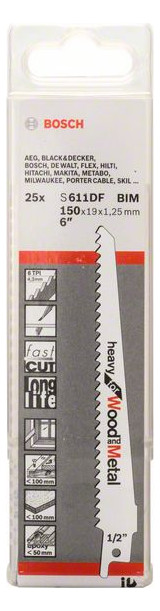 Bild Säbelsägeblatt S 611 DF Bosch VE à 25 Stück Heavy for Wood and Metal-1