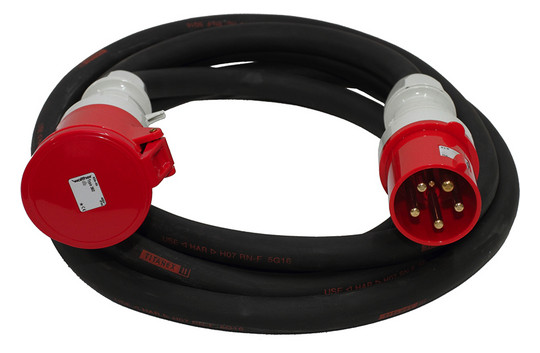 CEE-Verlängerung 5m 5x16qmm 63A sw IP44 Gummi