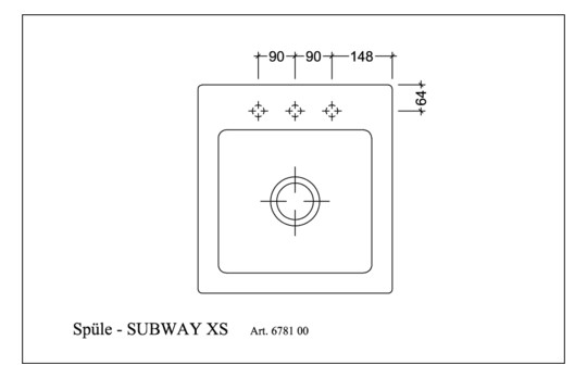 V&B Spüle Subway 45 XS mit Ablaufgarnitur, Handbetätigung, steam CeramicPlus