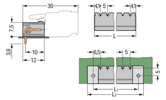 Platinenstecker Stift 14p Serie 231 gr 1re 5mm Zinn Löt frei