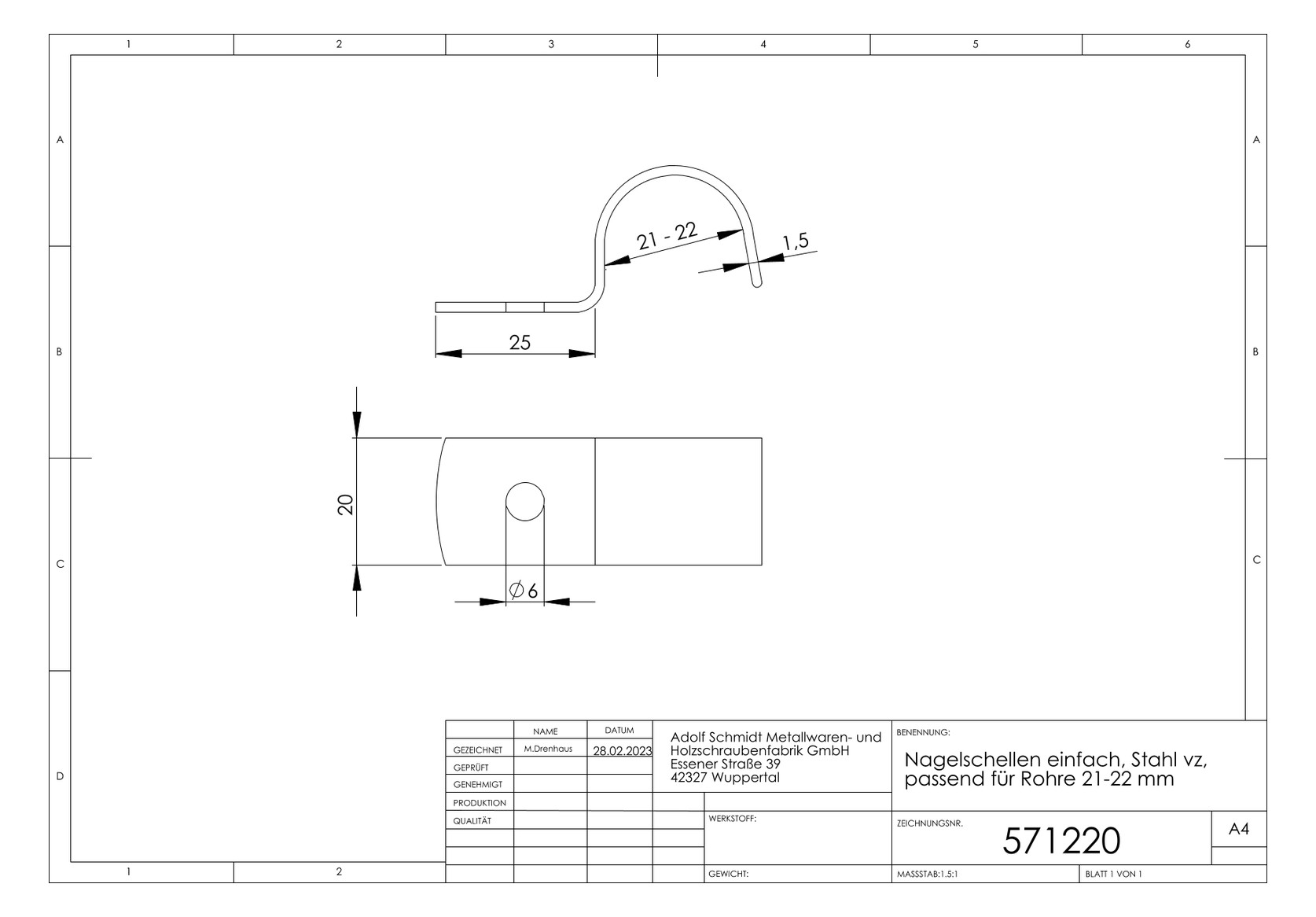 ASW Nagelschelle für Rohre 21-22 mm, Stahl verzinkt, einfach