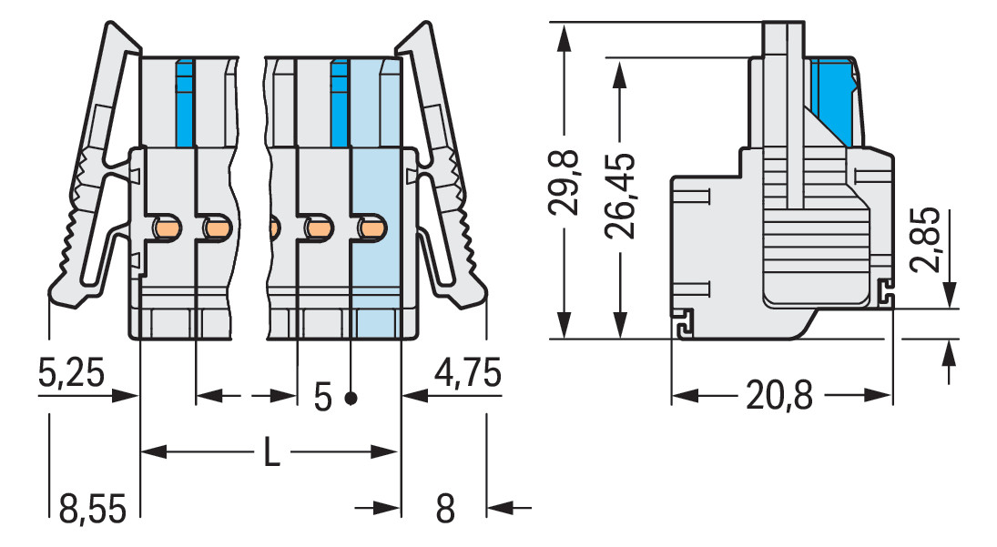 Klemmleiste 9p lgr Serie 721 16A 5mm 0,2-2,5qmm Thermopl Federzugans