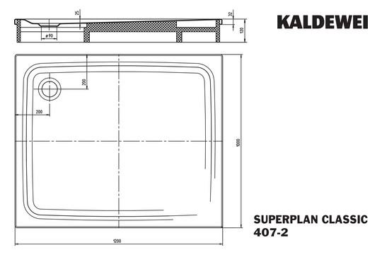 Kaldewei Duschwanne SUPERPLAN CLASSIC 407-2 100x120x2,5cm, Träger, Antislip Perl-Effekt, manhattan