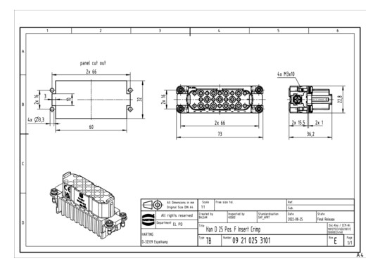 HART Buchseneinsatz 25polig  09210253101 