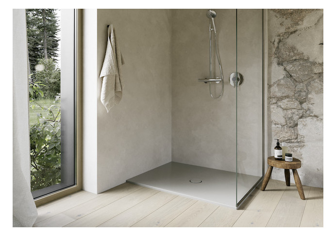 Duschfläche BetteFloor 5711 90x70cm, Glasur, Mini-Wannenträger, stone