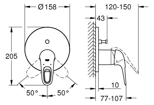 GROHE Fertigmontageset Eurostyle UP-Wannen-Einhebelmischer, offener Metall-Hebelgriff, chrom