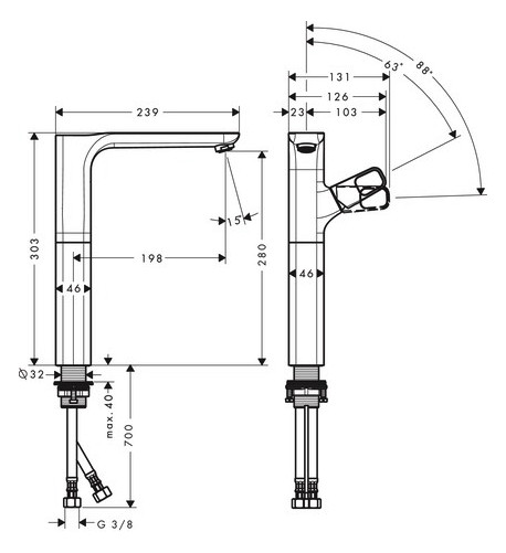 hansgrohe Waschtisch-Einhebelmischer 280 Axor Urquiola Ausladung 198mm, unverschließbare Ablaufgarnitur, brushed red gold