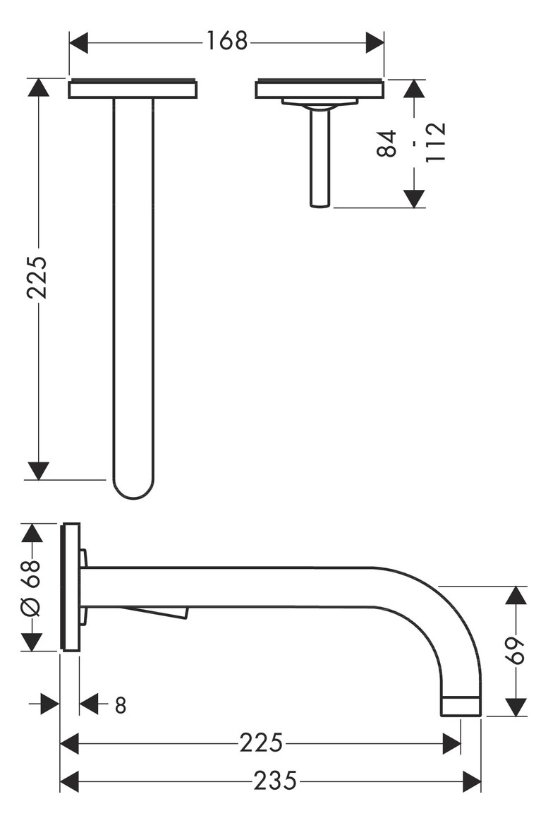 hansgrohe Fertigmontageset Axor Uno UP-Waschtisch-Einhebelmischer, Pin-Griff, Rosetten, Ausladung 225 mm, chrom