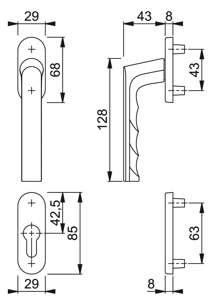Bild Fenstertür- Halbgarnitur, Profilzylinder gelocht, Hamburg 0700FA/66N/66NS, Nockendurchmesser 10, Aluminium naturfarbig - HOPPE-1