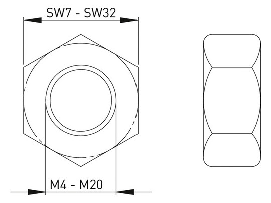 ASW Sechskantmutter M 6, Edelstahl 1.4301, DIN 934/ISO 4032