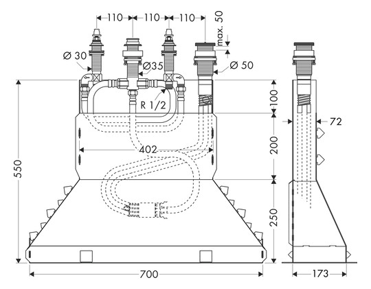 hansgrohe Grundkörper DN 15, für 4-Loch-Wannenrandarmatur