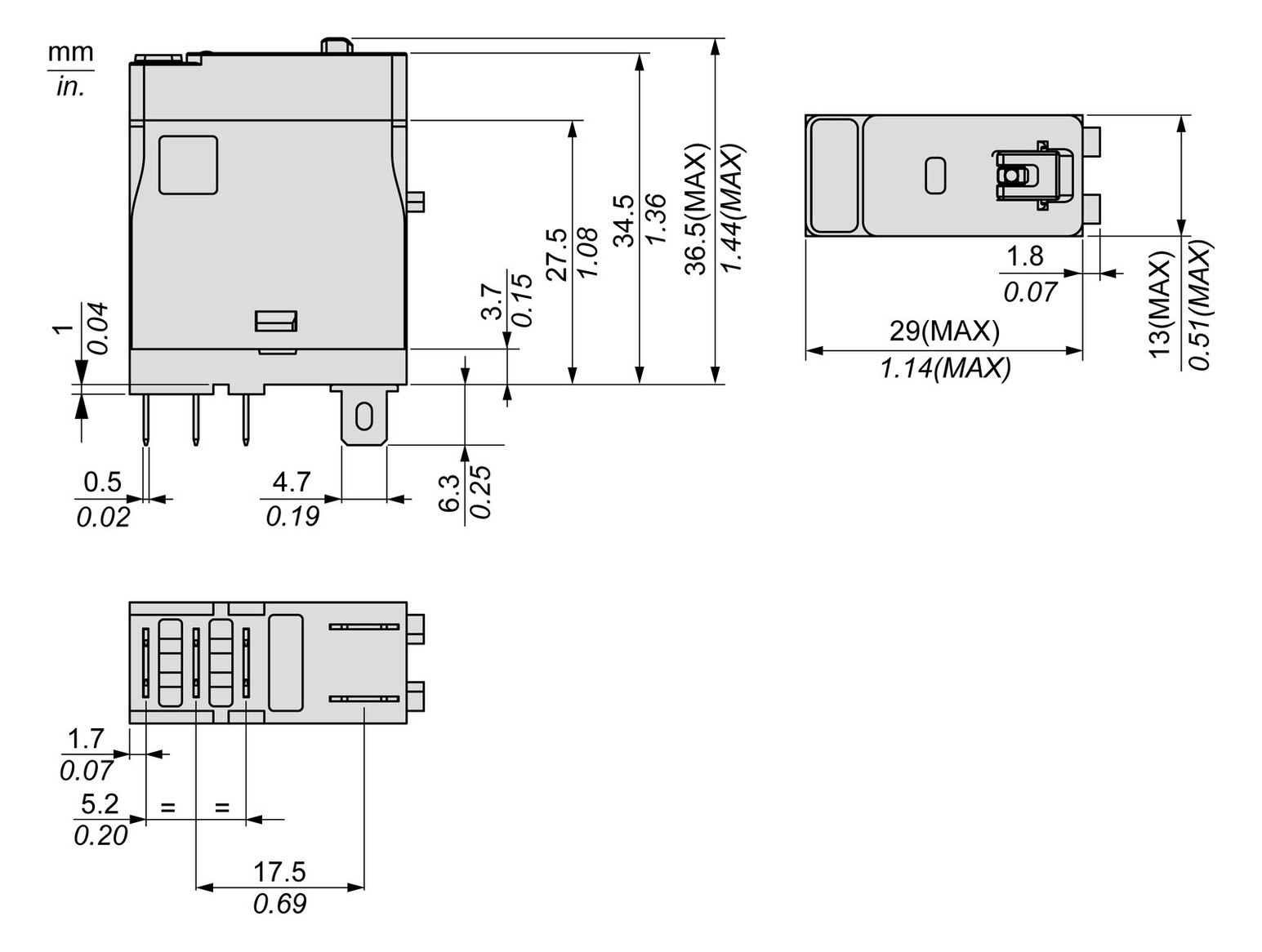 Schaltrelais 1W IP20 13x28,8x34,5mm Schraub