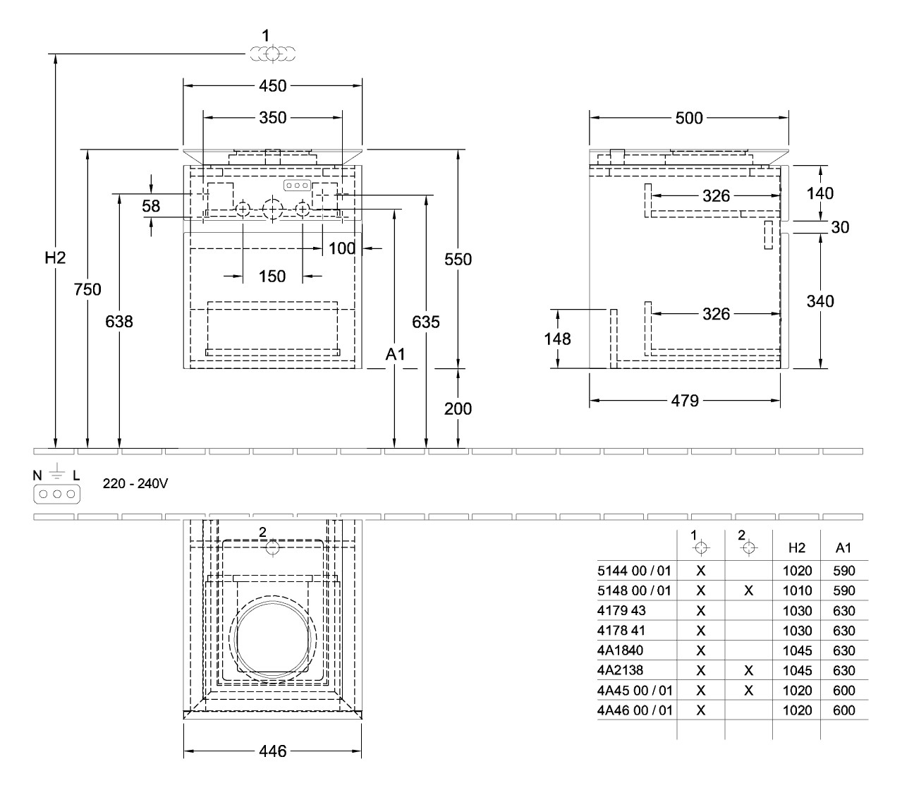 V&B Waschtischunterschrank Legato 45x55x50cm, Waschtisch mittig, Soft Grey