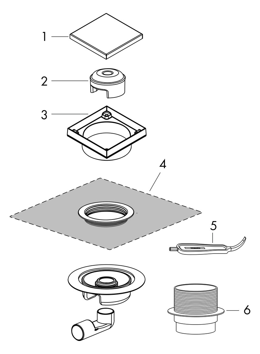 hansgrohe RainDrain Spot Boden-Punktablauf Komplettset, 150x150mm, rückseitig befliesbar, Edelstahl