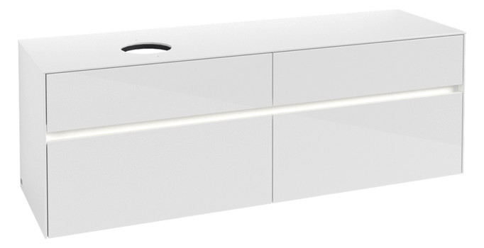 V&B Waschtischunterschrank Collaro 160x54,8x50cm, Waschtisch links, LED-Beleuchtung 12W, glossy white