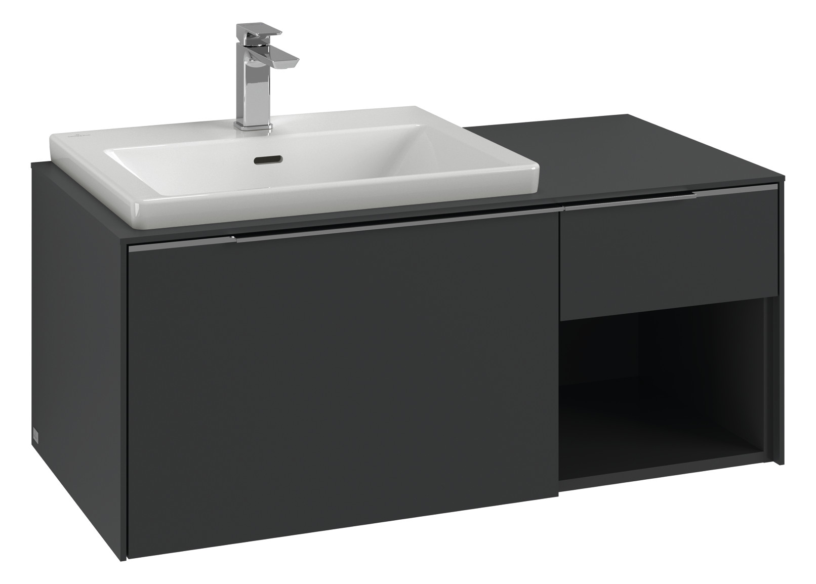 V&B Waschtisch-Unterschrank Becken links Subway 3.0 100,1x42,25x51,6cm, mit LED/Griff Volcano black, marine blue