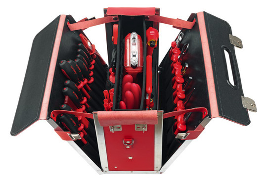 Werkzeugtasche leer Leder/Metall 210x340x460mm Signalrot