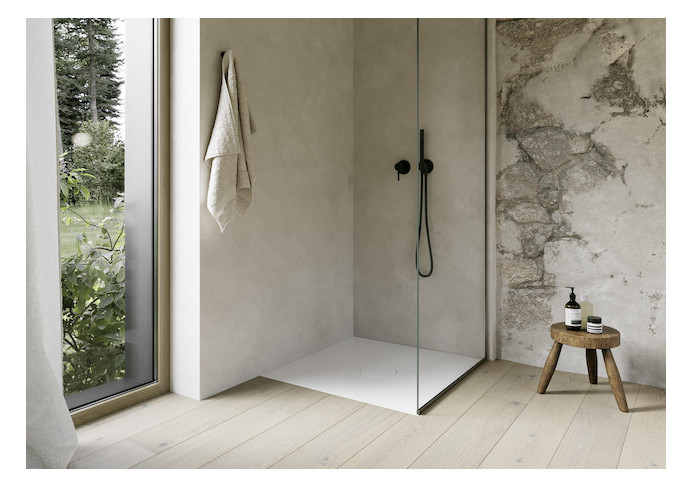 Bette Duschfliese BetteAir 1000 x 1000 mm, edelweiß, Rechteck, glasierter Titan-Stahl, mit Minimum-Täger