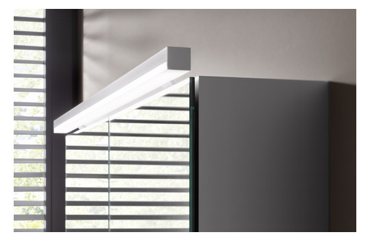 EMCO Aufputz-Lichtspiegelschrank flat 2 Classic 1400x729mm, LED-Aufsatzleuchte, 3-türig, Aluminium