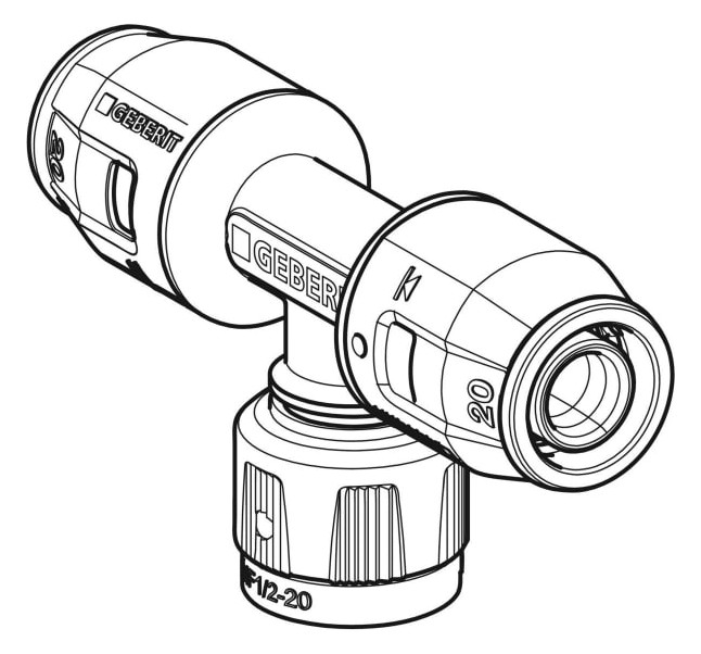 Geberit Übergangs-T-Stück PushFit Ø 20 x MF20 x 20 mm, Durchgang, mit MasterFix, PVDF