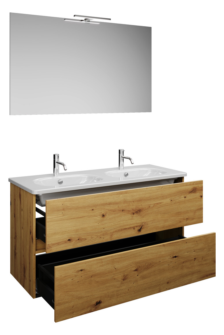 Burgbad Doppelwaschtisch-Kombination Rocio 120,5x200x46,5cm, mit Spiegel, Eiche Dekor Urban