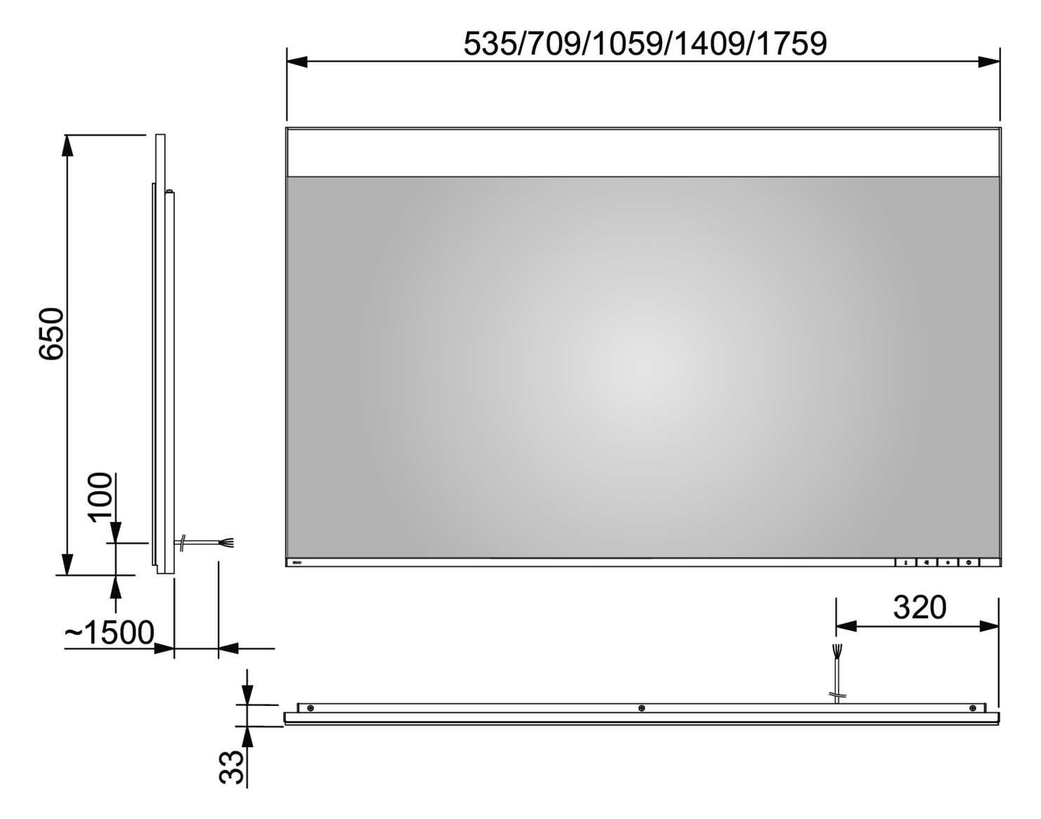 KEUCO Lichtspiegel Edition 400 DALI 1760 x 650 x 33 mm, 32 Watt, silber-gebeizt-eloxiert, Lichtfarbe einstellbar