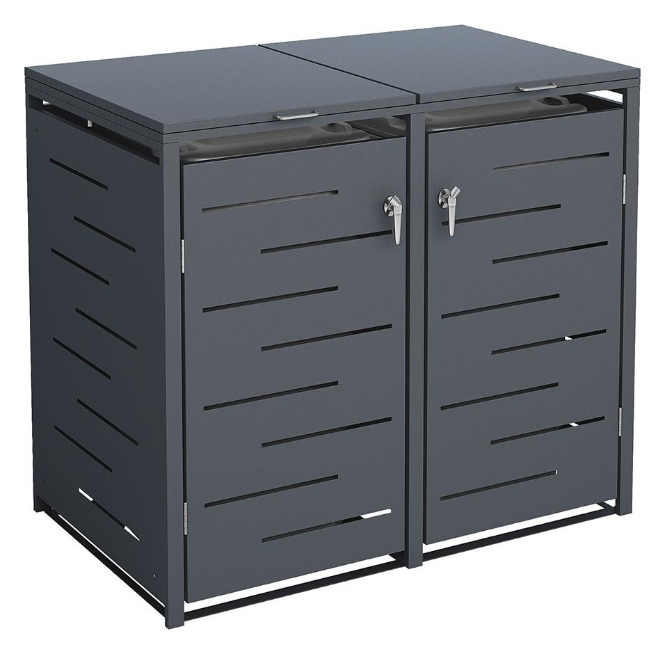 Bild OSKAR Mülltonnenbox 132x80x116cm, ANTHRAZIT Für 2 Tonnen bis 240 L Stahl verzinkt p - n.a.-0