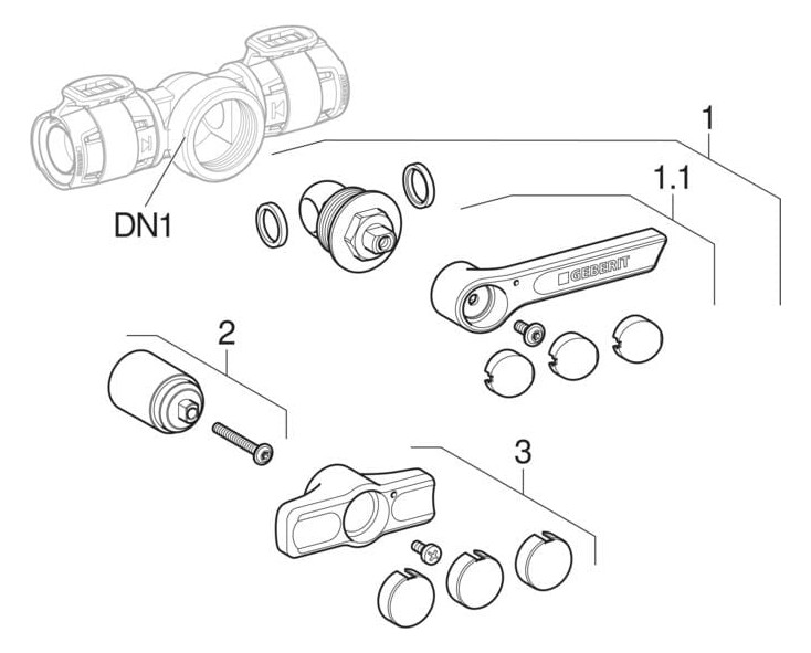Geberit Kugelhahn FlowFit Ø 16 mm, 12,3 cm, mit Betätigungshebel