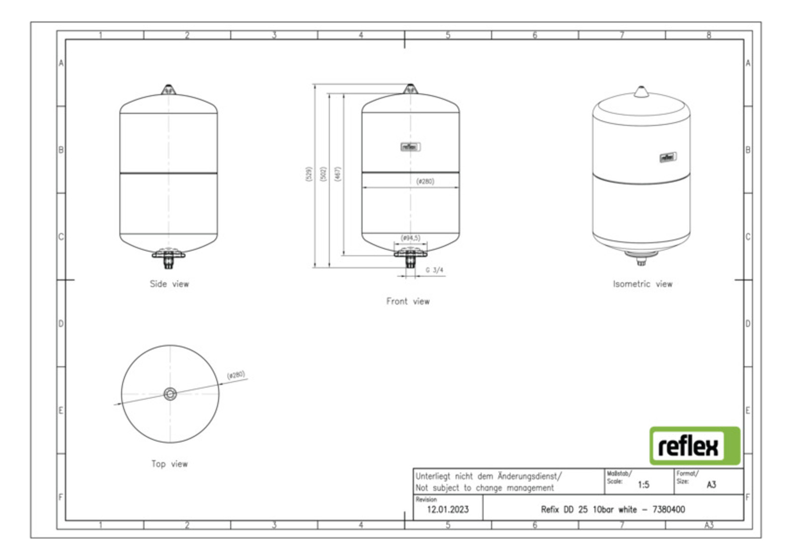 Reflex Membran-Druckausdehnungsgefäß Refix DD 25, 10 bar/70 °C, G 3/4, weiß