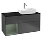 V&B Waschtisch-Unterschrank Finion 120cm, Abdeckplatte black matt, Regal Olive matt lacquer, Anthracite matt