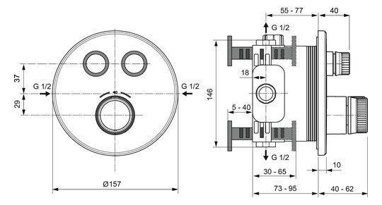 Ideal-Standard Fertigmontageset CeraTherm Navigo rund, 2 Entnahmen, für UP-Brausethermostat, Chrom