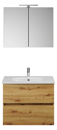 Burgbad Waschtisch-Kombination Rocio mit Spiegelschrank, 80,5 x 200 x 46,5 cm, Eiche Dekor Urban