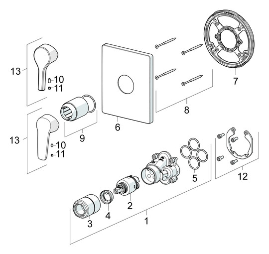 HANSA Fertigmontageset HANSABLUEBOX POLO UP-Brause-Einhebelmischer, eckige Rosette, chrom