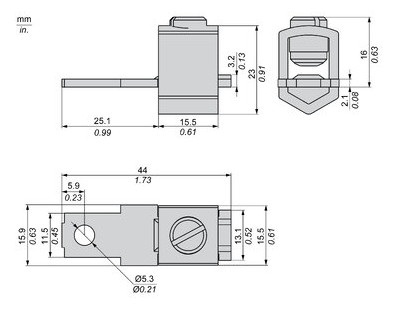Presskabelschuh 53,5qmm blank 180° (horiz)