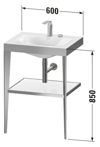 Duravit Möbelwaschtisch-Kombination c-bonded XViu 60 x48 cm, 2 Hahnlöcher, schwarz hochglanz, mit Metallkonsole, champagner matt