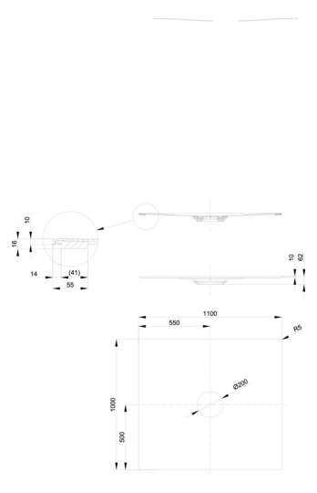 Bette Duschfliese BetteAir 1100 x 1000 mm, tupe, Rechteck, glasierter Titan-Stahl, mit Minimum-Täger