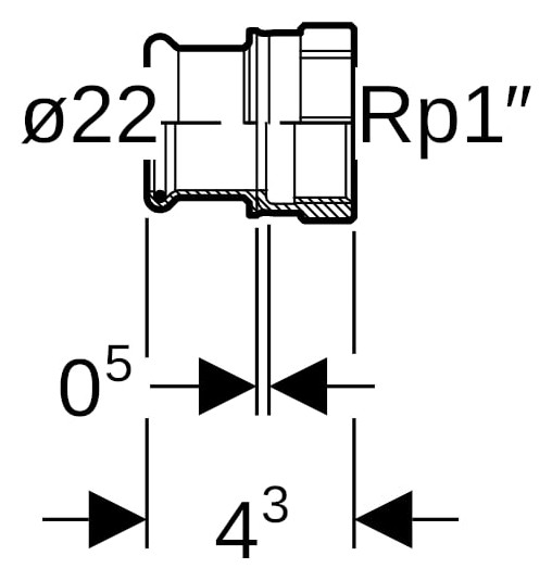 Geberit Gas-Übergang Mapress Ø 22 mm x Rp 1, Kupfer, mit Innengewinde, Rotguss