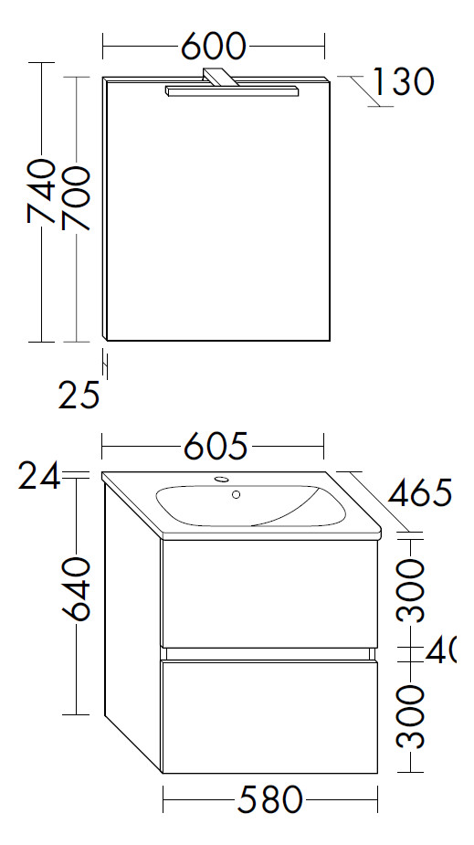 Burgbad Waschtisch-Kombination Rocio mit Spiegel, 60,5 x 200 x 46,5 cm, Eiche Dekor Urban