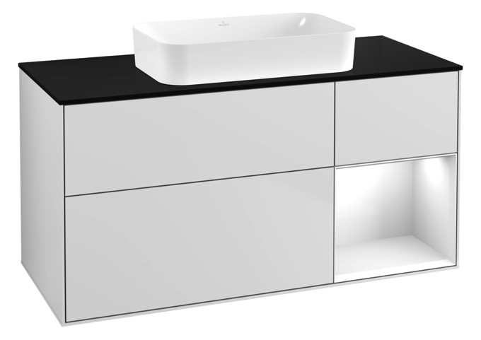 V&B Waschtisch-Unterschrank Finion 120x60,3x50,1cm, Regal rechts Glossy white lacquer, White matt lacquer