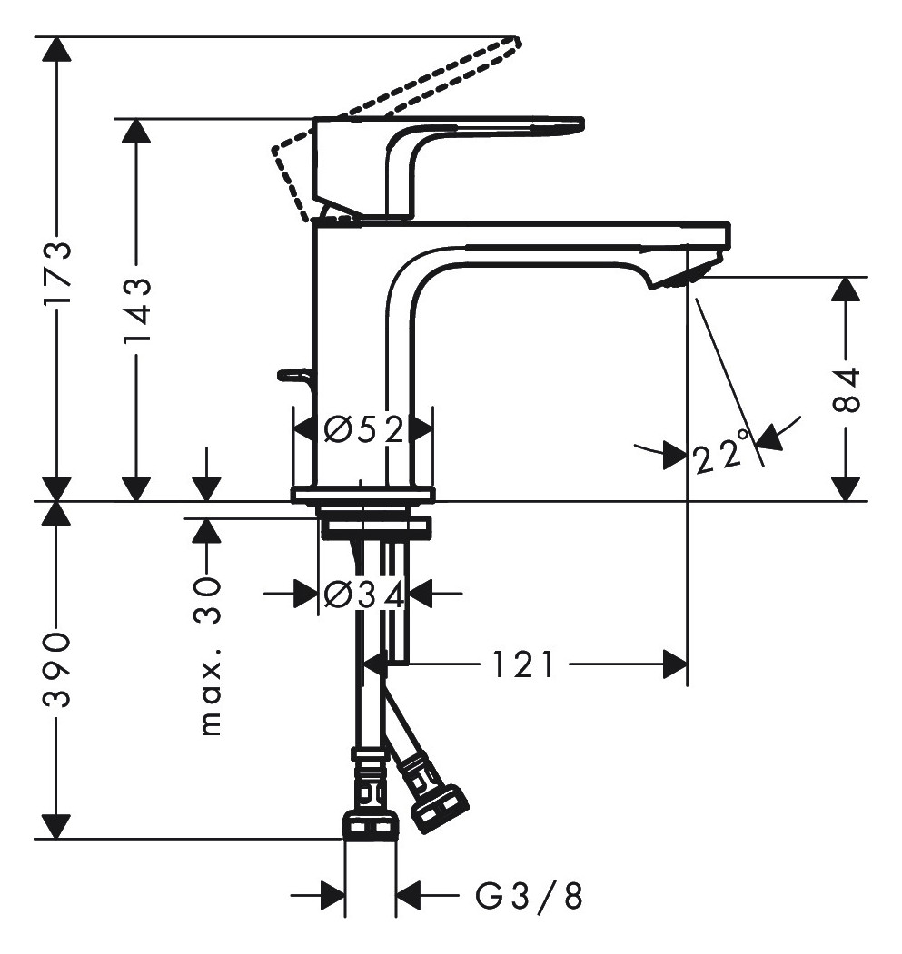 hansgrohe Waschtisch-Einhebelmischer Rebris S 80 mit Zugstangen-Ablaufgarnitur, chrom hansgrohe Waschtisch-Einhebelmischer Rebris S 80 mit Zugstangen-Ablaufgarnitur, chrom
