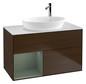 V&B Waschtisch-Unterschrank Finion 100cm, Abdeckplatte white matt, Regal Olive matt lacquer, Walnut veneer
