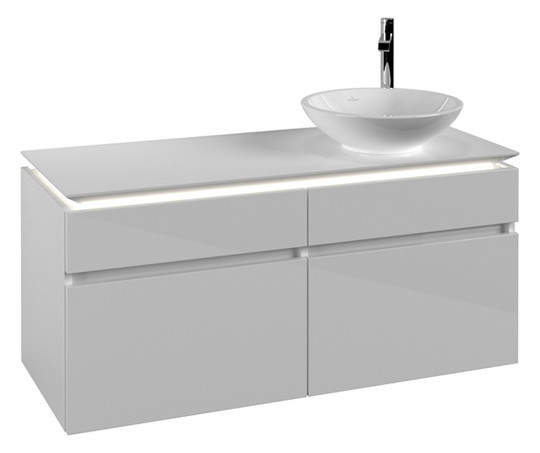 V&B Waschtischunterschrank Legato 120x55x50cm, Waschtisch rechts, mit LED-Beleuchtung, Glossy White