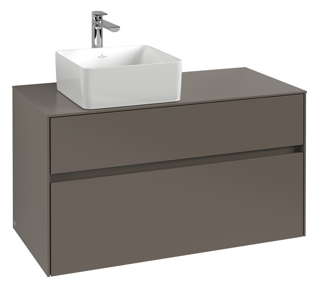 V&B Waschtischunterschrank Collaro 100x54,8x50cm, Waschtisch links, LED-Beleuchtung 7,3 W, black matt laquer