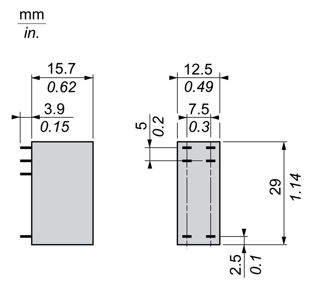 Schaltrelais 1W IP40 12,5x29x19,6mm Steckanschl