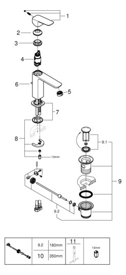 GROHE Waschtisch-Einhebelmischer Cubeo 1/2", M-Size, mit Zugstangen-Ablaufgarnitur, chrom