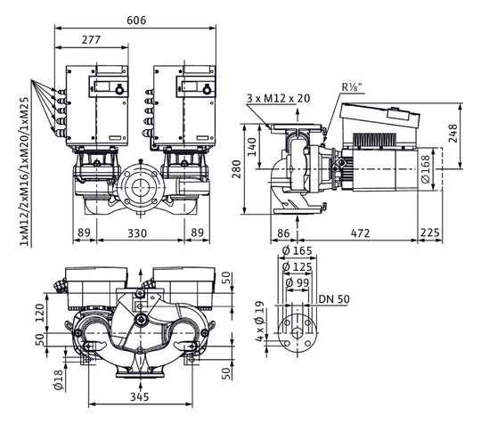 Wilo Trockenläufer-Hocheffizienz-Doppelpumpe Stratos GIGA-D 50/1-44/3,2-R1, ohne Differenzdruckgeber