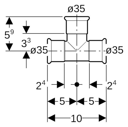Geberit Gas-T-Stück Mapress Ø 35 mm, egal, für Natur- und Flüssiggas, Kupfer